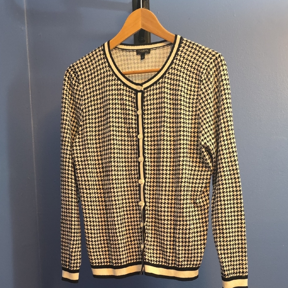 Talbots Black and White Houndstooth Cardigan